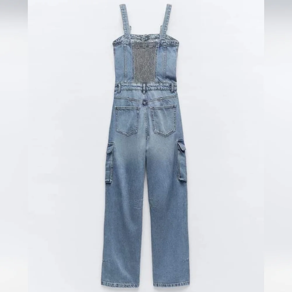 Zara * Denim Cargo Jumpsuit Blue Size XS